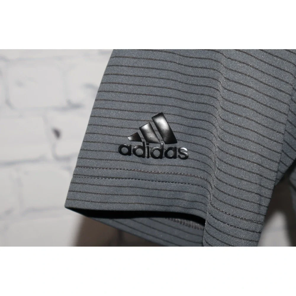 Adidas Polo Shirt Mens Small Gray Striped Performance Golf Athletic Polyester
